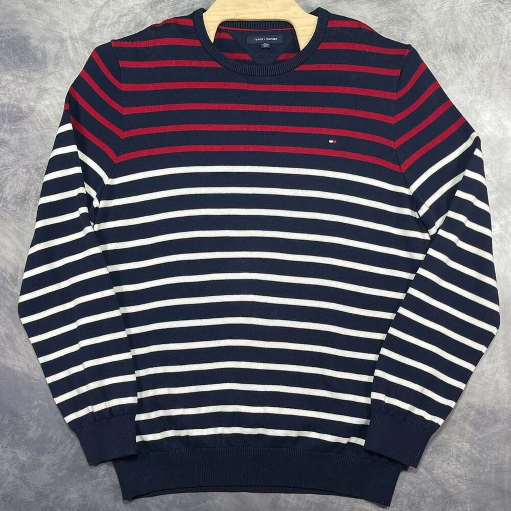 Tommy Hilfiger Crew Neck Striped Sweater Size XXL Navy Red White